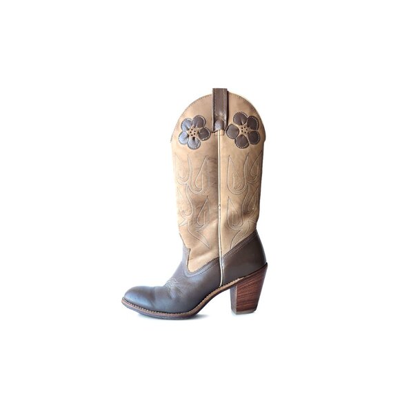 ACME Shoes - Vintage Acme Brown Leather Daisy Western Cowgirl Boots Size 6.5 M